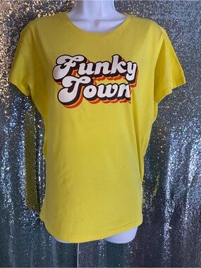 Port & Company Funky Town Retro 70s Yellow Graphic Tee Large